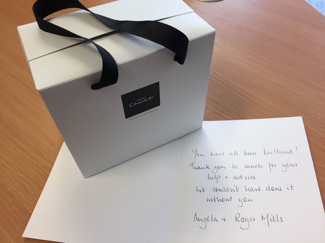 A lovely thank you from one of our wonderful clients