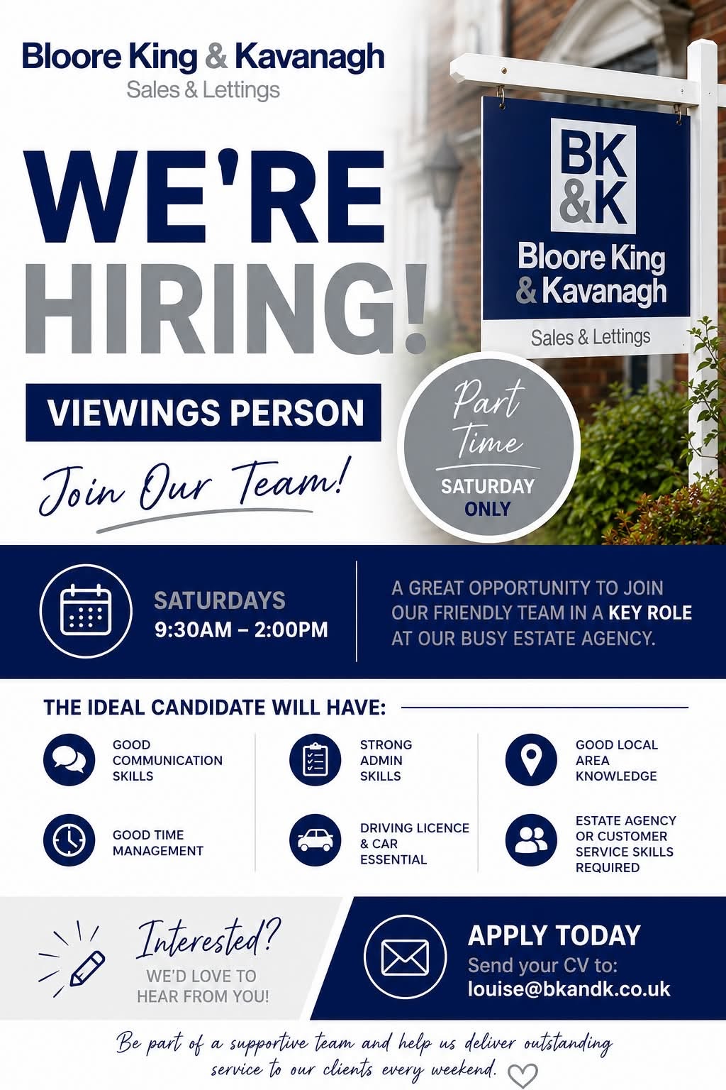 We are Hiring!! Part Time Saturday Viewings Person